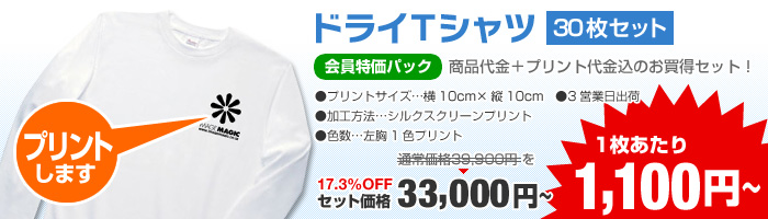 1枚あたり1,100円【ヘビーウェイト長袖リブ無しカラーＴシャツ30枚セット】会員特価パック17.3％OFF！